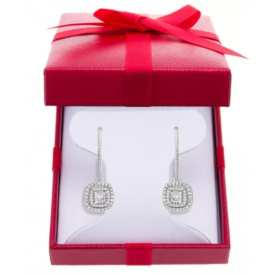 Diamond Halo Drop Earrings (1/2 ct. t.w.) in Sterling Silver