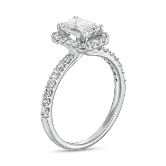 Certified Emerald-Cut Lab-Created Diamond Frame Engagement Ring in 14K White Gold