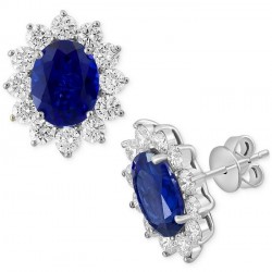 Sapphire& Lab Grown Diamond (1-5/8 ct. t.w.) Halo Stud Earrings in 14k White Gold