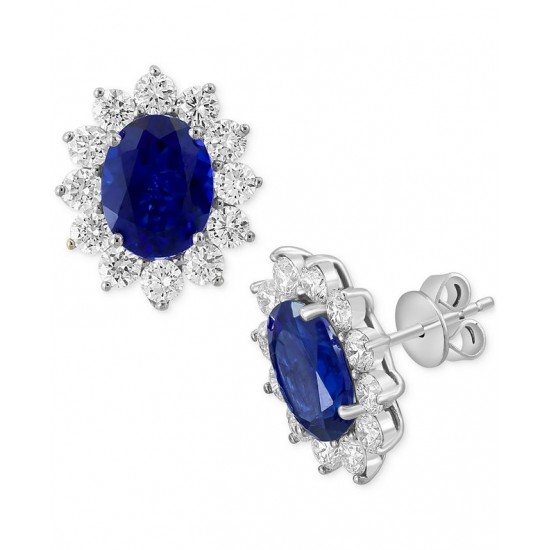 Sapphire& Lab Grown Diamond (1-5/8 ct. t.w.) Halo Stud Earrings in 14k White Gold