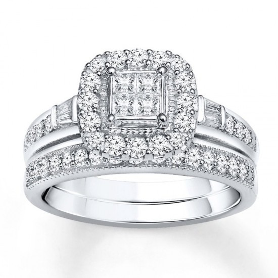 Diamond Bridal Set 1/2 ct tw Princess-cut 14K White Gold