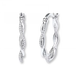 Hoop Earrings 1/8 ct tw Round-cut Sterling Silver