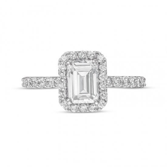 Certified Emerald-Cut Lab-Created Diamond Frame Engagement Ring in 14K White Gold