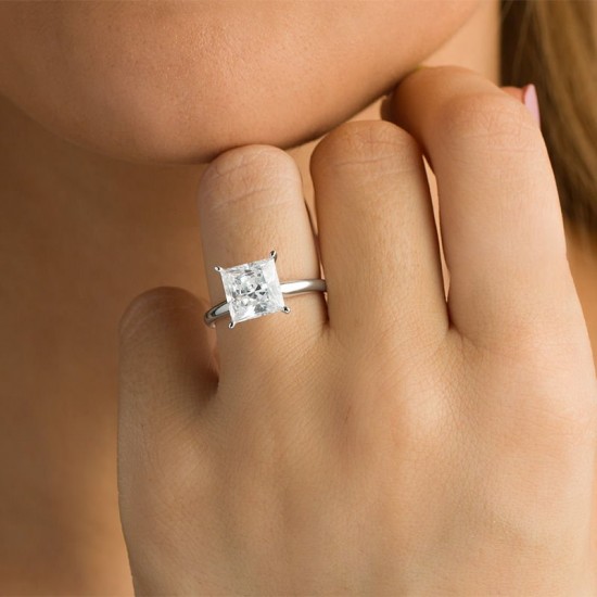 Certified Princess-Cut Diamond Solitaire Engagement Ring in 14K White Gold 