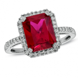 Lab-Created Ruby and White Sapphire Emerald Ring in Sterling Silver