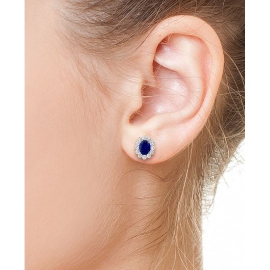 Sapphire& Lab Grown Diamond (1-5/8 ct. t.w.) Halo Stud Earrings in 14k White Gold