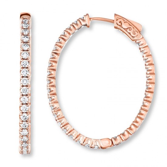 Diamond Hoop Earrings 2 ct tw Round-cut 14K Rose Gold