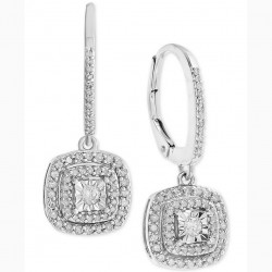 Diamond Halo Drop Earrings (1/2 ct. t.w.) in Sterling Silver