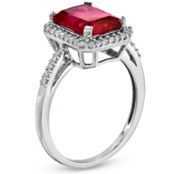 Lab-Created Ruby and White Sapphire Emerald Ring in Sterling Silver