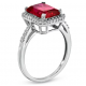 Lab-Created Ruby and White Sapphire Emerald Ring in Sterling Silver