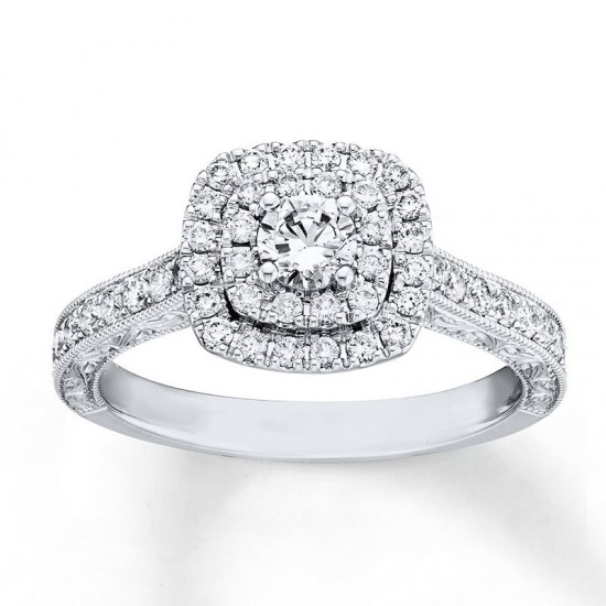 Engagement Ring 7/8 ct tw Diamonds 14K White Gold