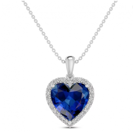 Lab-Created Sapphire Heart Pendant Necklace Sterling Silver