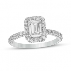 Certified Emerald-Cut Lab-Created Diamond Frame Engagement Ring in 14K White Gold