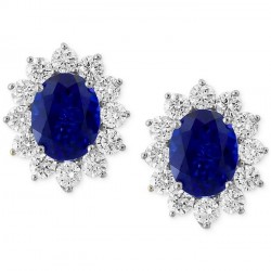 Sapphire& Lab Grown Diamond (1-5/8 ct. t.w.) Halo Stud Earrings in 14k White Gold