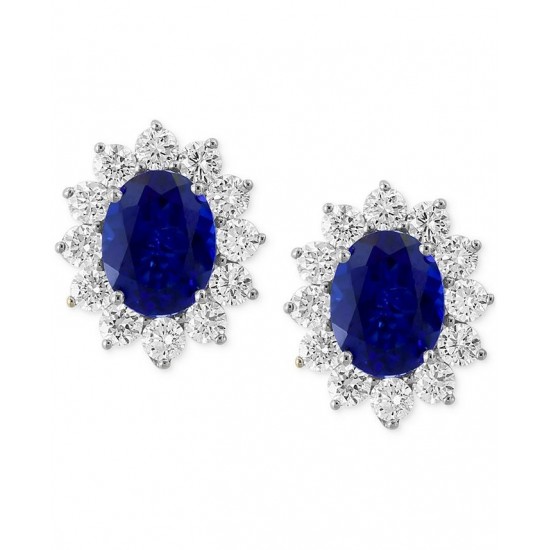 Sapphire& Lab Grown Diamond (1-5/8 ct. t.w.) Halo Stud Earrings in 14k White Gold