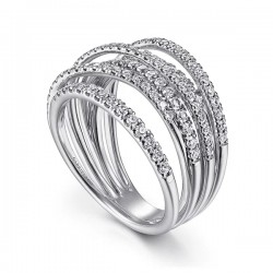 14k White Gold Layered Criss Crossing Wide Band 