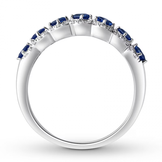 Sapphire Anniversary Band 1/4 ct tw Diamonds 10K White Gold