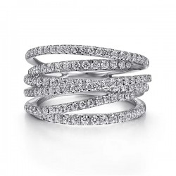 14k White Gold Layered Criss Crossing Wide Band 