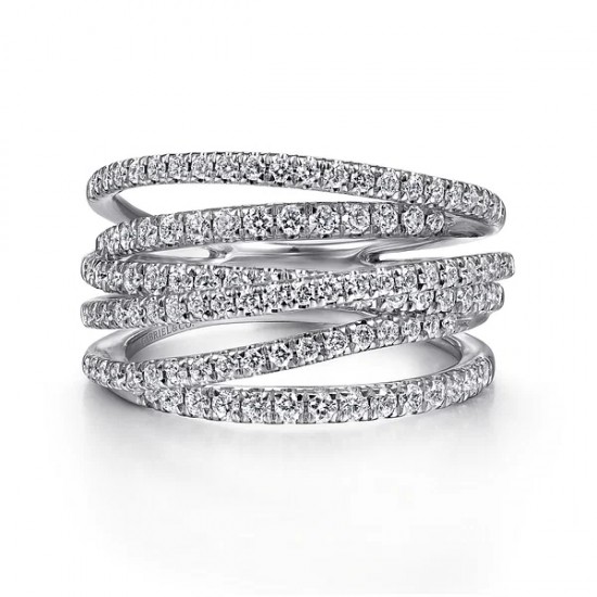 14k White Gold Layered Criss Crossing Wide Band 