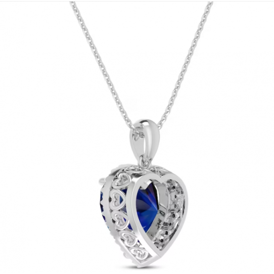 Lab-Created Sapphire Heart Pendant Necklace Sterling Silver