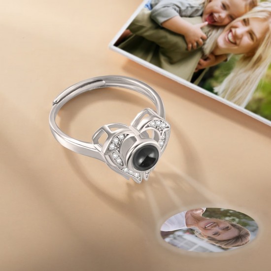 Personalized Angel Wings Photo Projection Ring Sterling Silver