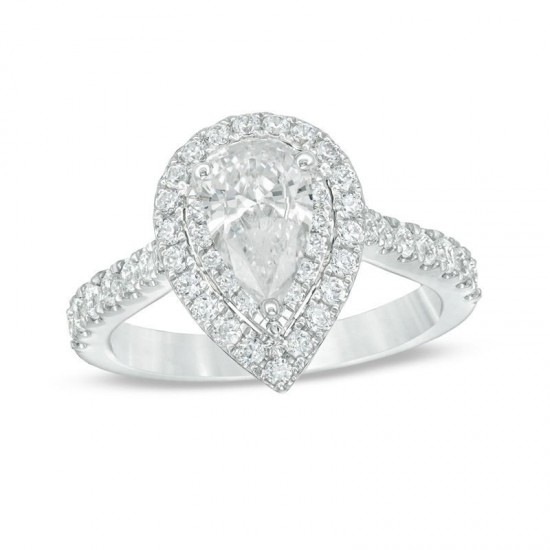 Love Collection 1-3/4 CT TW Certified Pear-Shaped Diamond Frame Engagement Ring in 14K White Gold (I/SI2)