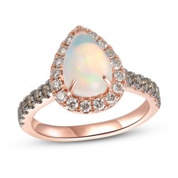 14K Strawberry Gold Pear-shaped Opal 3/4 ct tw Diamonds Ring 