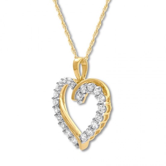 Diamond Heart Necklace 1 ct tw Round-cut 14K Yellow Gold